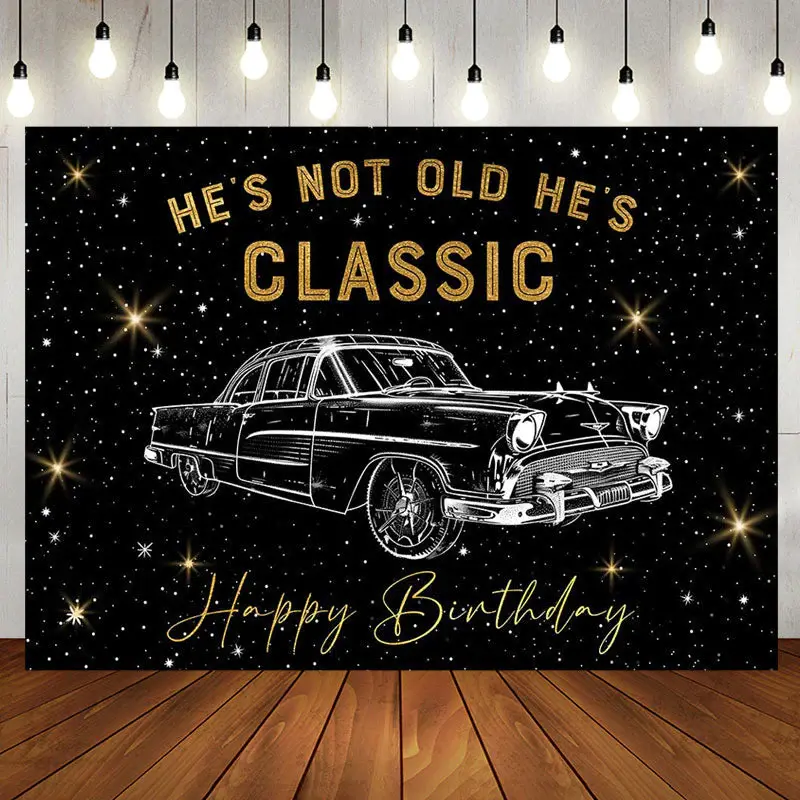 Hes Classic Black Gold Car Birthday Party Backdrop - Aperturee