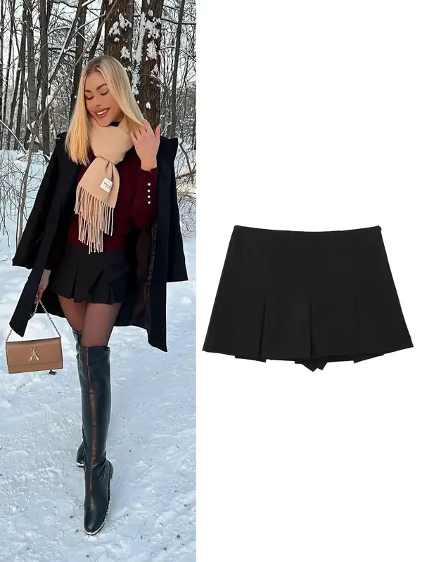 Women's Solid Preppy Fashion Pleated Skorts, Minimalist Basic Lady Skirt, Fashion Womenswear, Casual Shorts for Daily Outdoor...