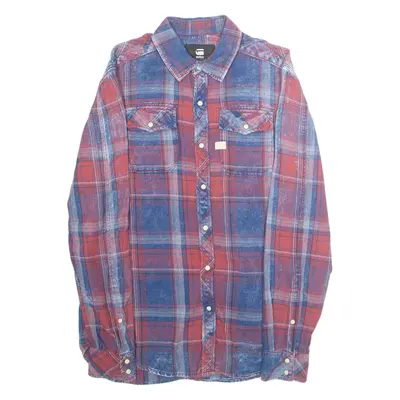 G-STAR Mens Flannel Shirt Blue Plaid Long Sleeve S