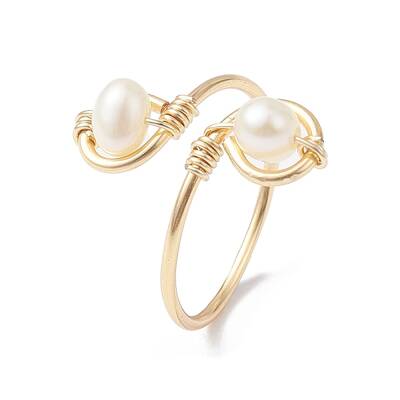 Copper Wire Wrapped Natural Cultured Freshwater Pearl Toe Open Ring