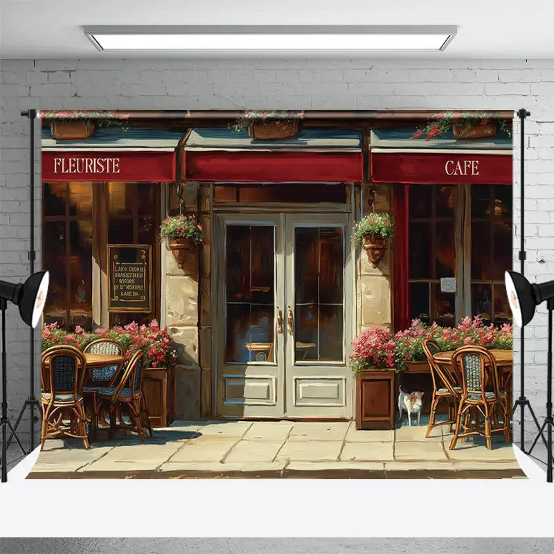 Drawing Outdoor Cafe Retro Wall Backdrop For Photo - Aperturee