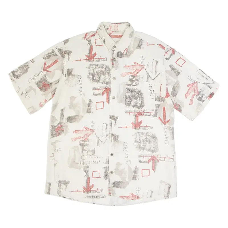 Mens Shirt Cream 90s Crazy Pattern M