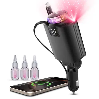Retractable Car Charger, Aromatherapy Spray Car Charger with 2 USB Ports, Fast USB Car Charger for Phone, Dual Cable Compat...