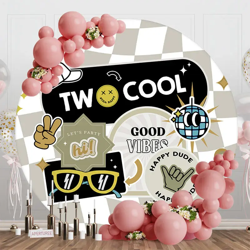 Round Two Cool Sunglasses Plaid Birthday Backdrop