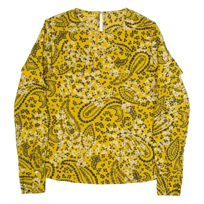 ABERCROMBIE & FITCH Womens Printed Top Yellow Long Sleeve Paisley XS