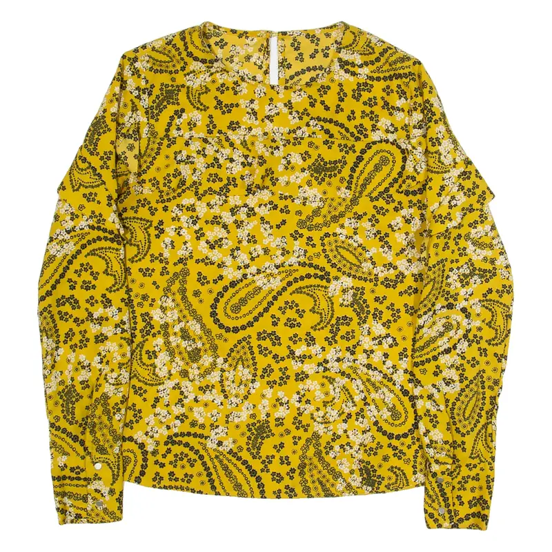 ABERCROMBIE & FITCH Womens Printed Top Yellow Long Sleeve Paisley XS