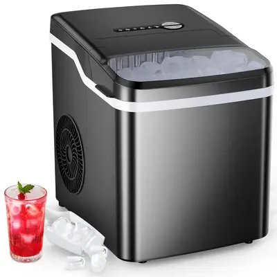 COWSAR Ice Makers Countertop, 26.5lbs/24H, 9 Bullet Ice Cubes in 6 Mins, Self-Cleaning Ice Makers with Basket and Scoop, 2 Si...