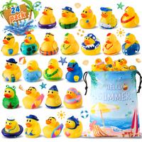 2025 24 Pcs Summer Poor Outdoor Ducks, Rubber Ducks for Summer Fun, Assorted Summer-Themed Ducks with Colorful Outfits, Perfe...