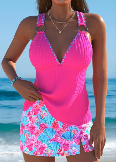 Modlily Plus Size Mid Waisted Hot Pink Tankini Set - 1X