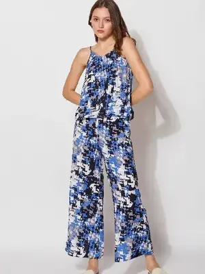 Oasis Printed Wide-leg Lounge Set | Size: 34 | Color: Blue Black