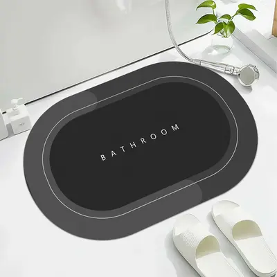 Absorbent Bathroom Rug, 1 Count Oval Letter Pattern Non-slip Bath Mat, Bathroom Bathtub Decoration Floor Mat, Trending Home D...