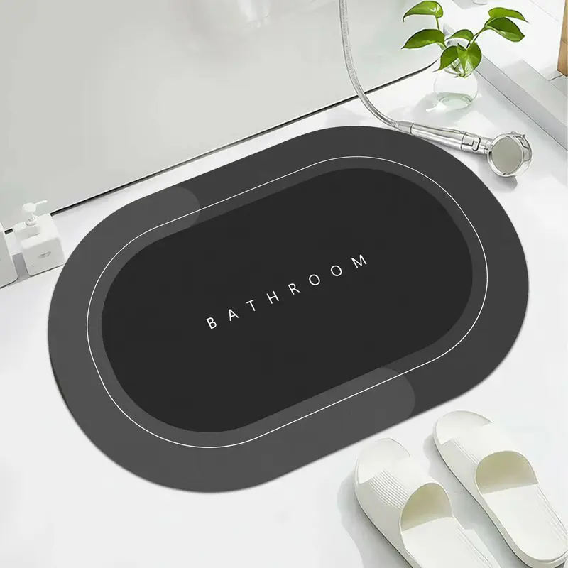 Absorbent Bathroom Rug, 1 Count Oval Letter Pattern Non-slip Bath Mat, Bathroom Bathtub Decoration Floor Mat, Trending Home D...