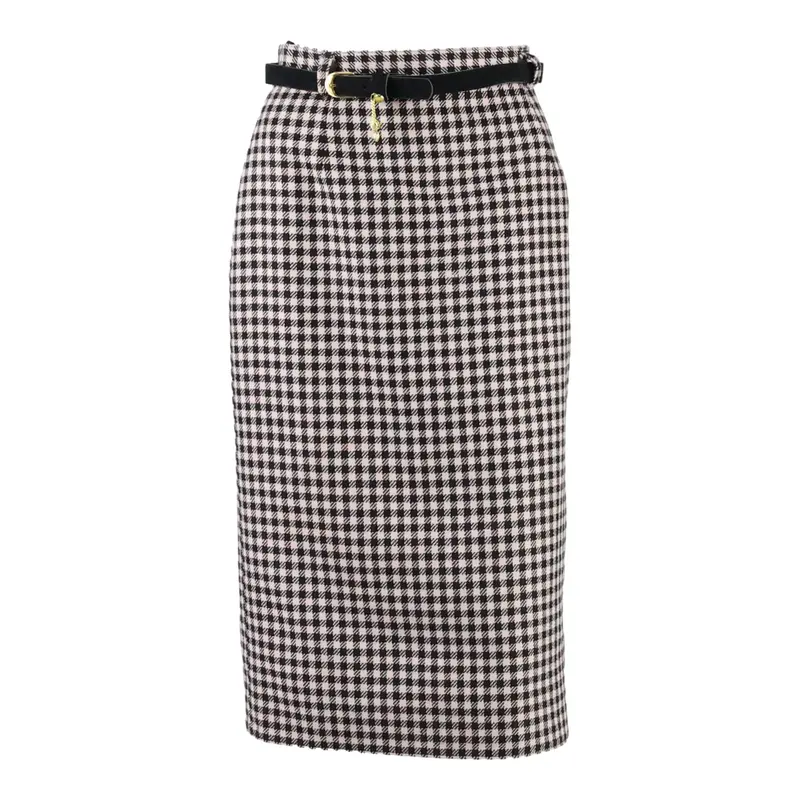Womens Straight Skirt Black Knee Length Herringbone S