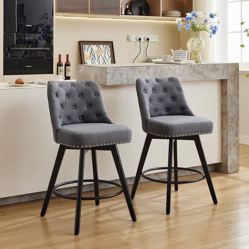 Garvee Counter Height Bar Stools Set of 2, Modern Swivel Bar Stools with Back and Wood Legs, 26 H Seat Height Upholstered Ba...