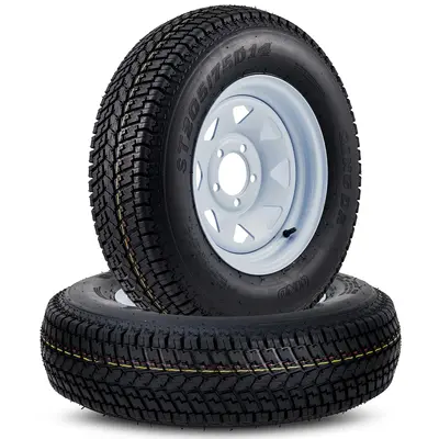 Garvee ST205/75D14 Trailer Tires, Set of 2, Load Range C 6PLY, 14 White Spoke Rims, Max Load 1760 LBS, 5 Lug on 4.5, Dura...
