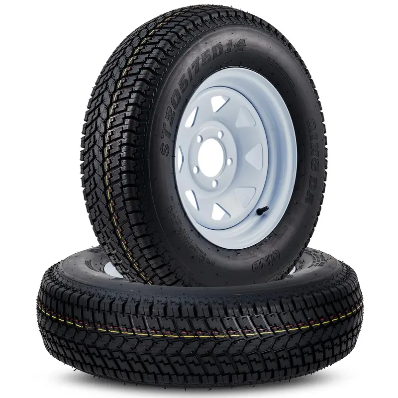 Garvee ST205/75D14 Trailer Tires, Set of 2, Load Range C 6PLY, 14 White Spoke Rims, Max Load 1760 LBS, 5 Lug on 4.5, Dura...