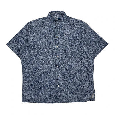 Caldwell Polo By Ralph Lauren Floral Short Sleeve Shirt - Large Blue Cotton