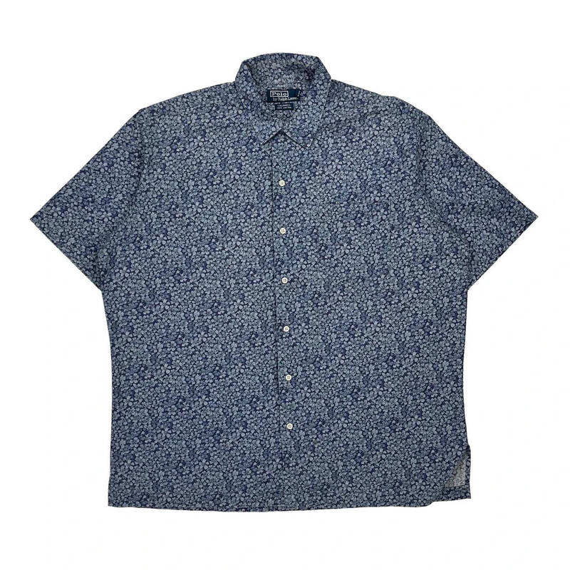 Caldwell Polo By Ralph Lauren Floral Short Sleeve Shirt - Large Blue Cotton