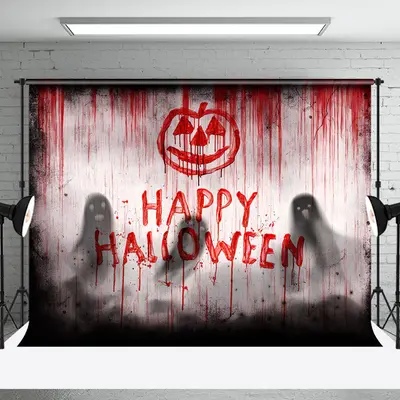 Scary Ghosts Red Pumpkin Happy Halloween Backdrop