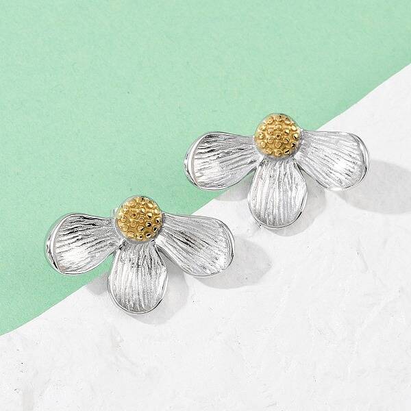 304 Stainless Steel Two Tone Stud Earrings