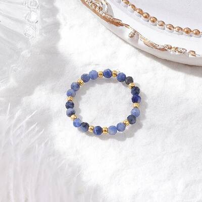 Natural Sodalite Beaded Stretch Rings for Women