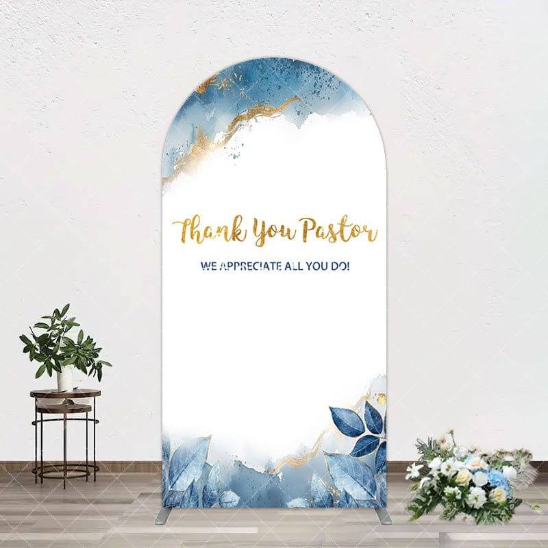 Aperturee Blue White Marbled Thank You Pastor Arch Backdrop, 1.6X4FT(0.5X1.2M), 38.18 USD, arch backdrop kit, GZH0G561-A
