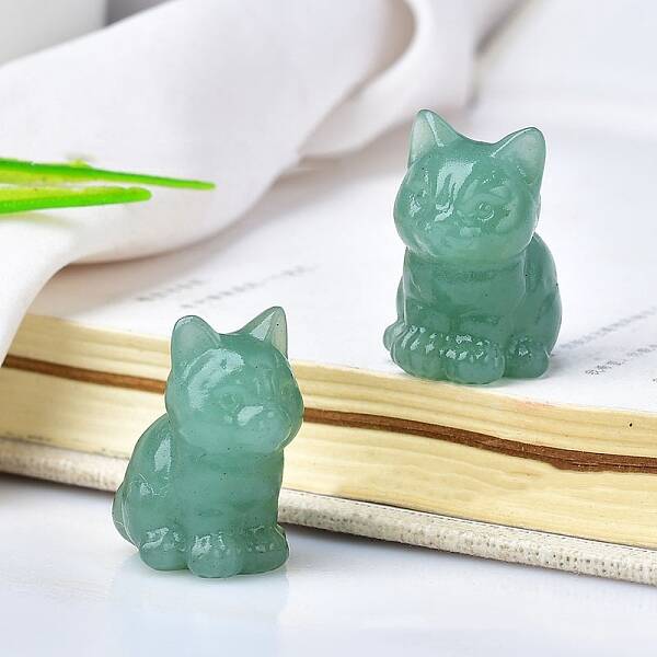 Natural Green Aventurine Carved Healing Cat Figurines