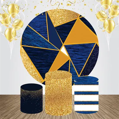 Golden Glitter Abstract Round Birthday Backdrop Kit - Aperturee
