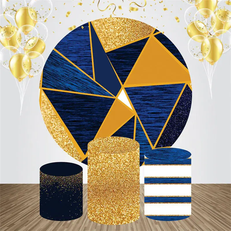Golden Glitter Abstract Round Birthday Backdrop Kit - Aperturee