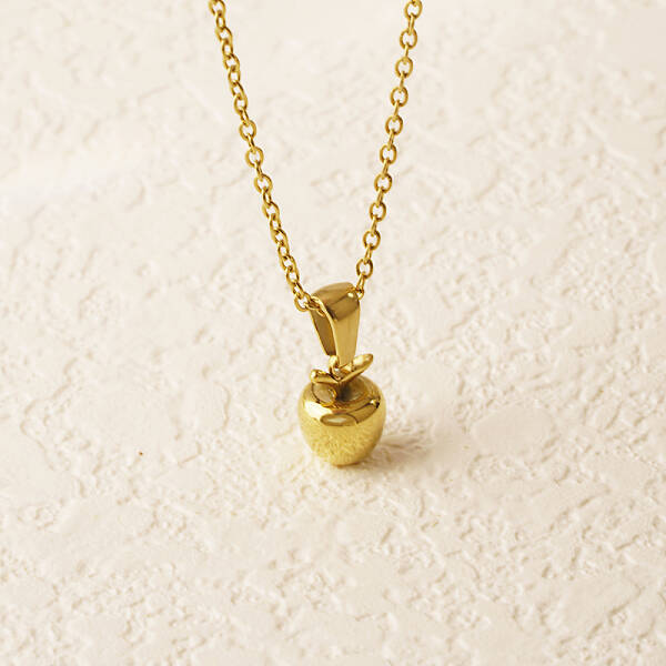 Teachers' Day Stainless Steel Apple Pendant Necklaces for Women's Daily Wear
