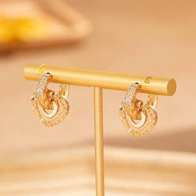 Geometric Brass Clear Cubic Zirconia Hoop Earrings