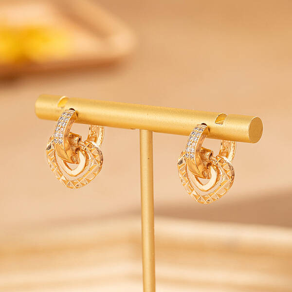 Geometric Brass Clear Cubic Zirconia Hoop Earrings