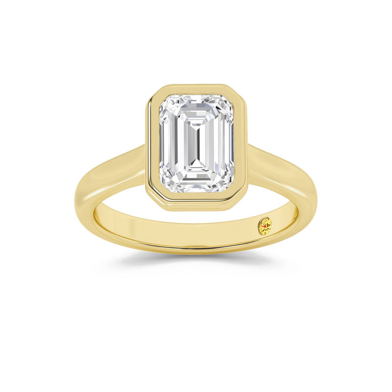 Secret Kiss Bezel Set Emerald Cut Lab Grown Diamond Engagement Ring | 14K Yellow Gold 1 1/2 CT. TW.