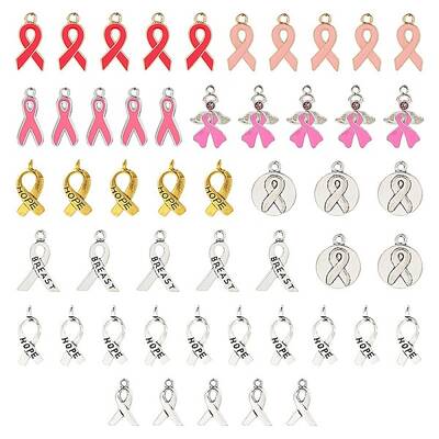 Awareness Ribbon Theme 50Pcs 9 Style Alloy Enamel Pendants & Awareness Ribbon Theme