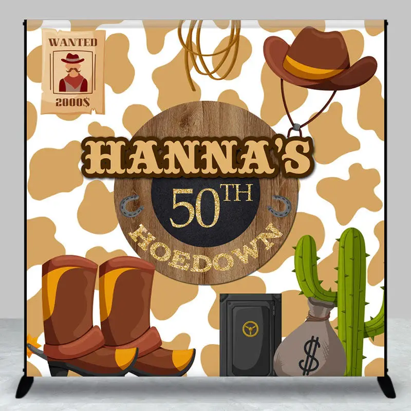 Retro Cowboy Cactus Custom 50th Birthday Backdrop - Aperturee