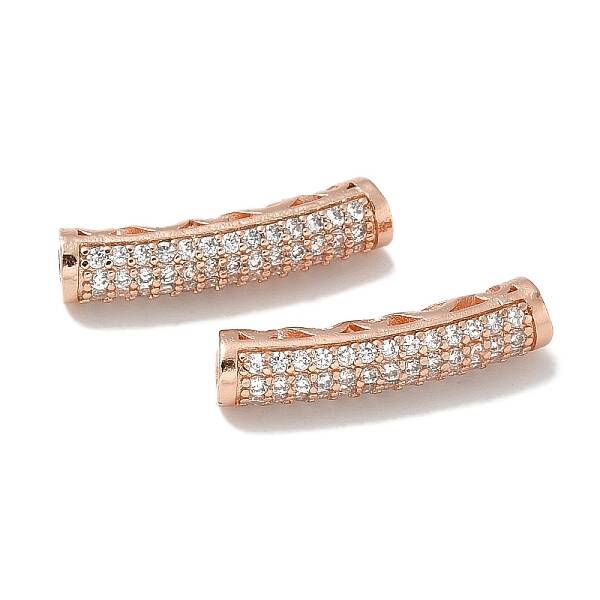 Brass Cubic Zirconia Curved Tube Beads