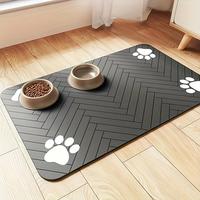 Non-slip Paw Print Dog & Cat Feeding Mat, Quick-dry Absorbent Pet Bowl Mat with Bone-shaped Spacers for Easy Cleanups, Portab...