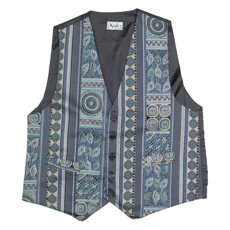 MEDEX Mens Blazer Waistcoat Blue Crazy Pattern M