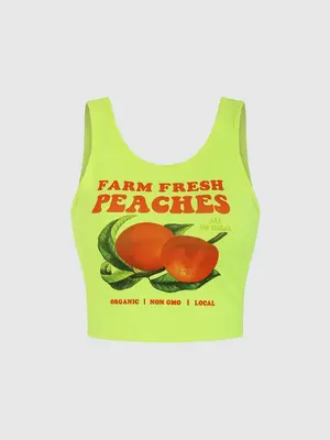 Women's Letter & Fruits Print Crop Tank Top, Casual Scoop Neck Sleeveless Top for Daily Wear, Tank Tops for Summer, Ladies Cl...