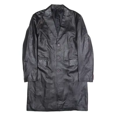 Mens Trench Coat Black Leather M