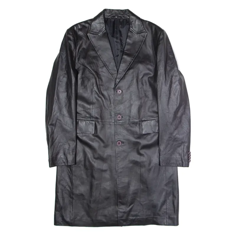 Mens Trench Coat Black Leather M