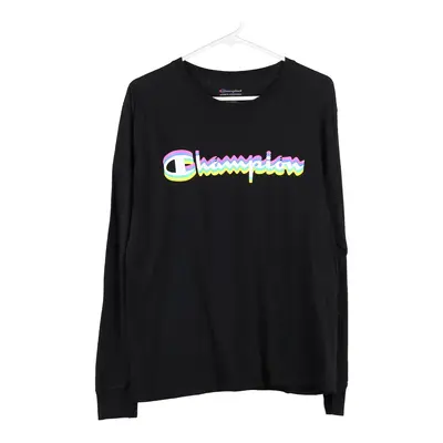 Champion Spellout Long Sleeve T-Shirt - Medium Black Cotton