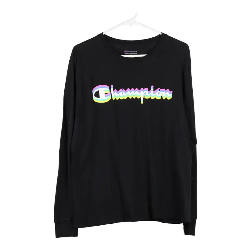 Champion Spellout Long Sleeve T-Shirt - Medium Black Cotton
