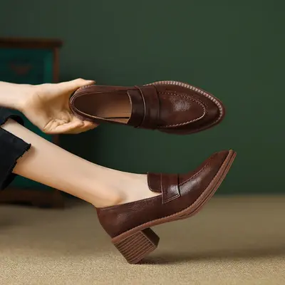 CHIKO Ricci Round Toe Block Heels Loafers Shoes