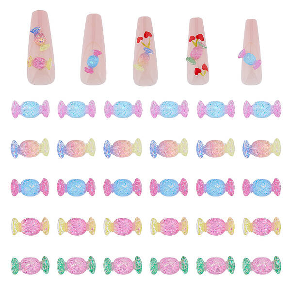 100Pcs 5 Colors Translucent Resin Cabochons with Gold Foil
