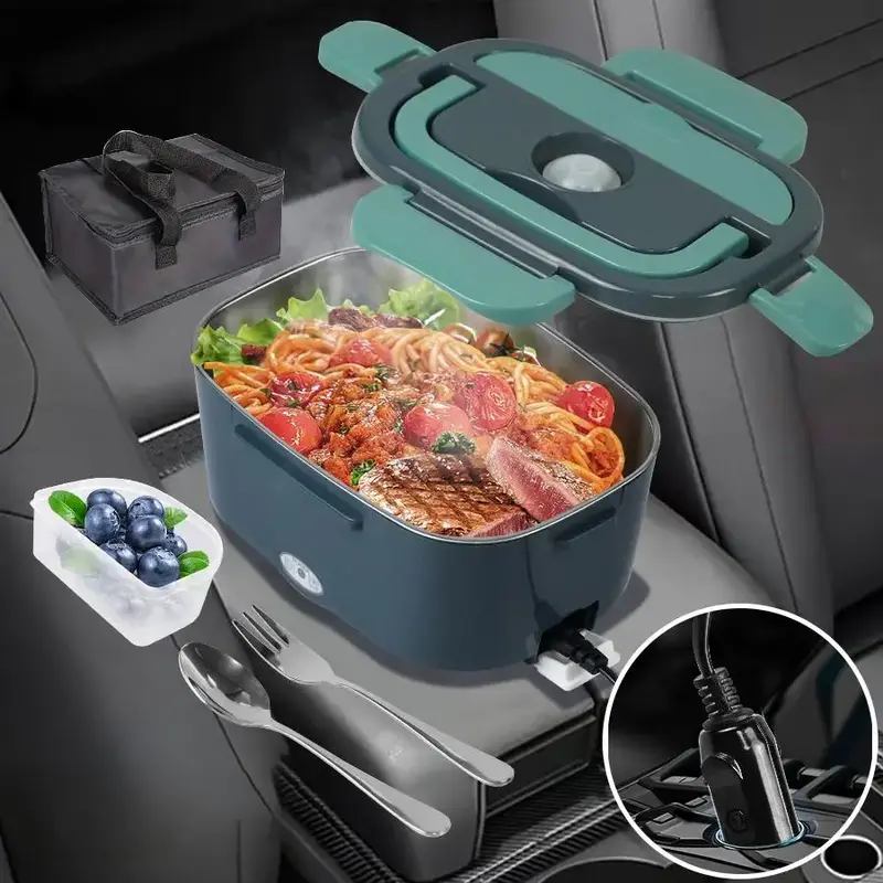 Electric Lunch Box with Fork & Spoon & Insulated Lunch Bag, Quick Heating Lunch Boxes for Adults, 12V/24V/110V Portable Food ...