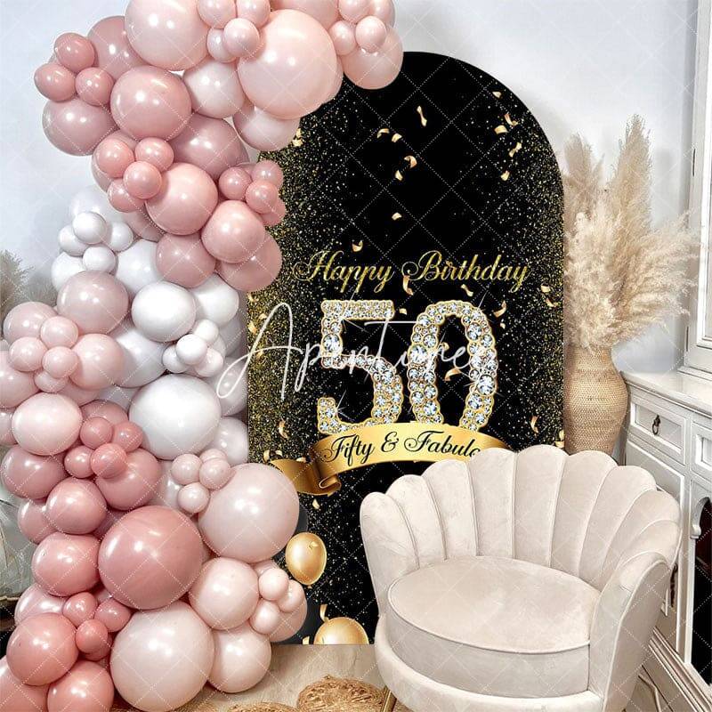 Gold Black Balloons Arch Backdrop For 50th Birthday