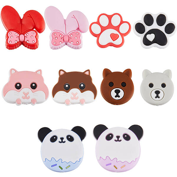 10Pcs 10 Style Food Grade Eco-Friendly Silicone Focal Beads