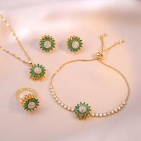 5PCS Green Rotating Sunflower Jewelry Set, Necklace for Women Trendy Style Micro-Paved Zircon Emerald Green Sunflower Rotatin...