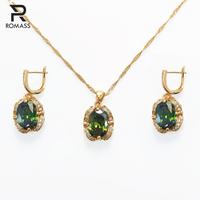 ROMASS Olive Green Zirconia Marlu Jewelry Set, 18K Gold Plated Necklace and Earrings, Sterling Silver Chain Jewelry Gifts ，...